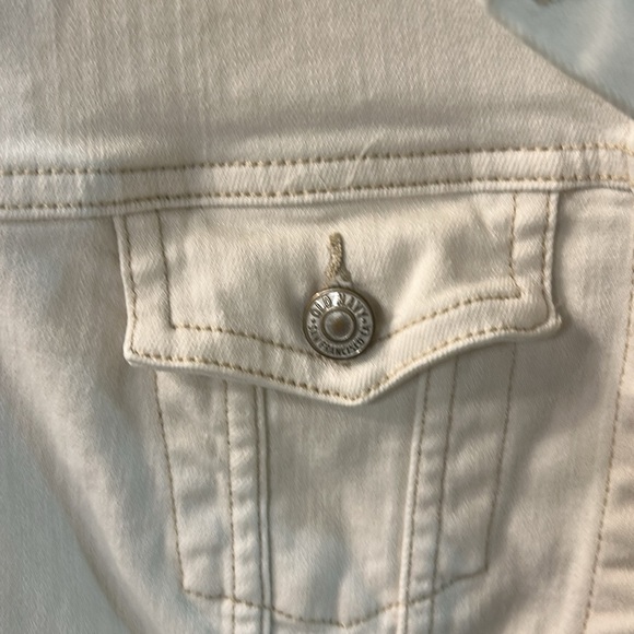 Old Navy Cream Denim Jacket SZ L Pockets Contrast Stitching - Picture 6 of 6